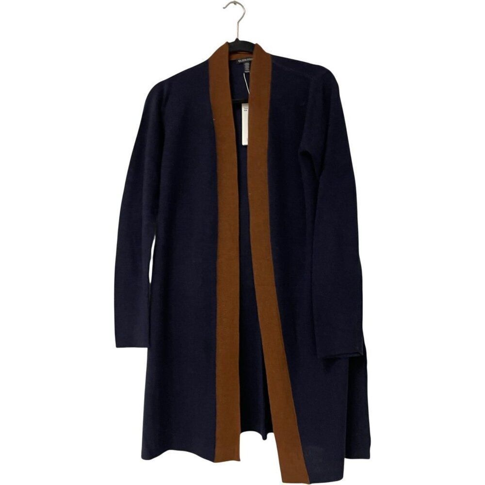 Eileen Fisher Womens Long Cardigan Sweater XS Tencel Silk Navy Blue NWT